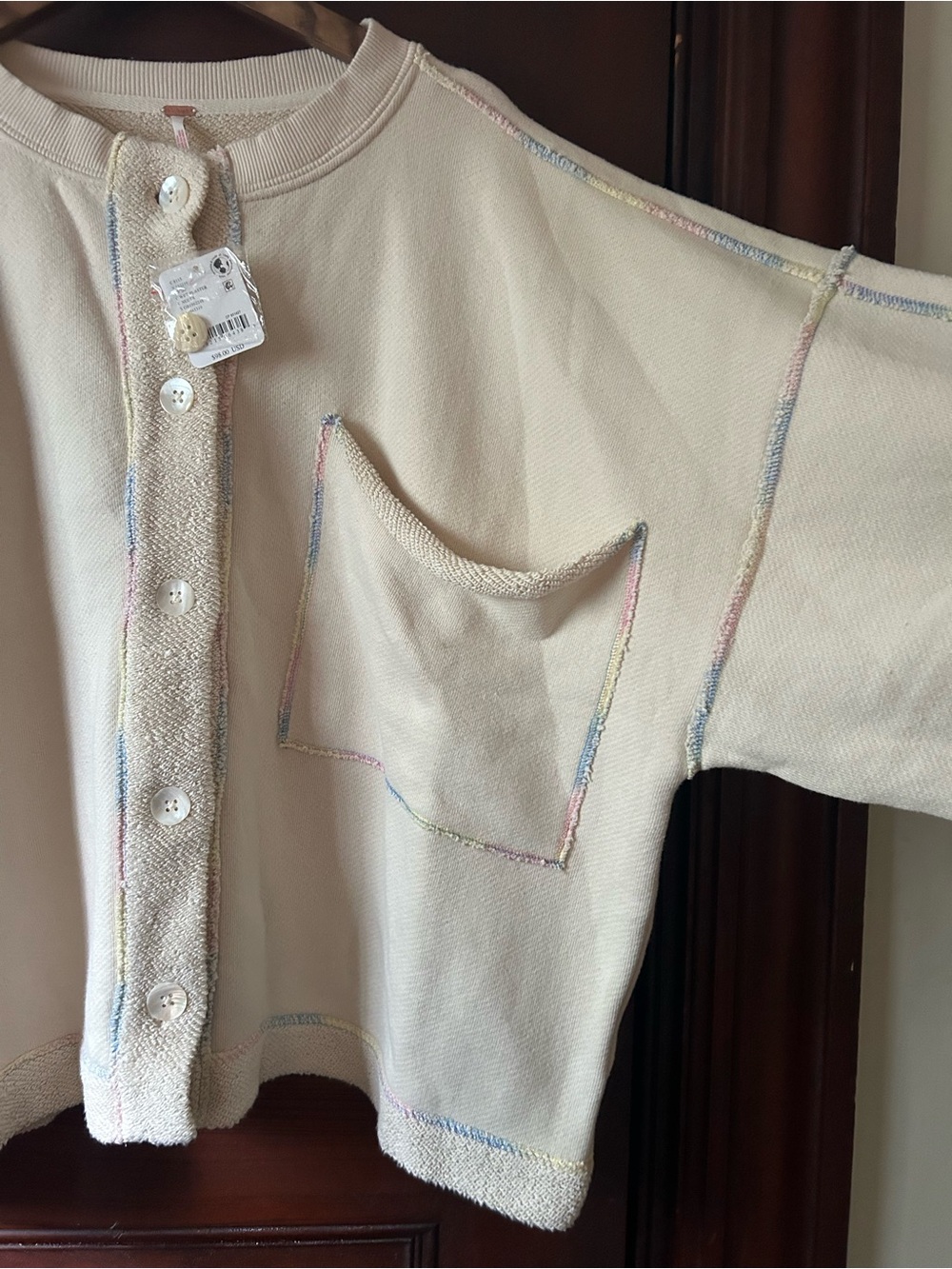 Free People Matilda Sweatshirt Cardigan Relaxed Fit Boho Size Large NWT - Picture 5 of 10